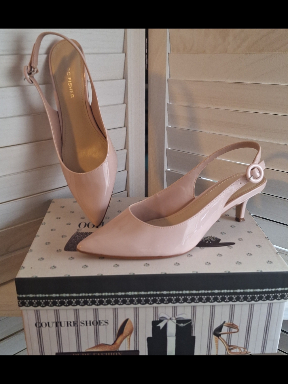 Marc Fisher Blush Patent Slingback Kitten Heel